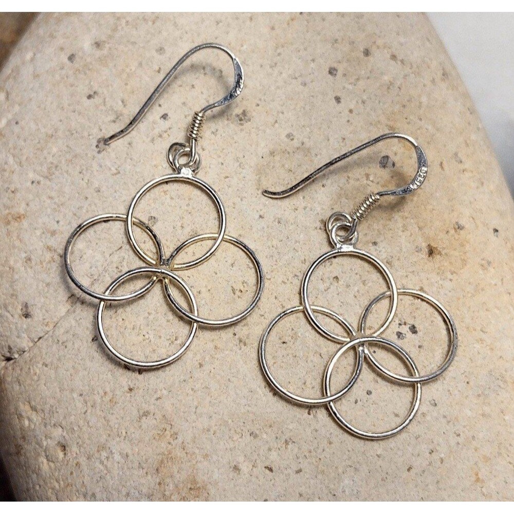 Sterling Silver 925 Circle Hoop Dangle Earrings